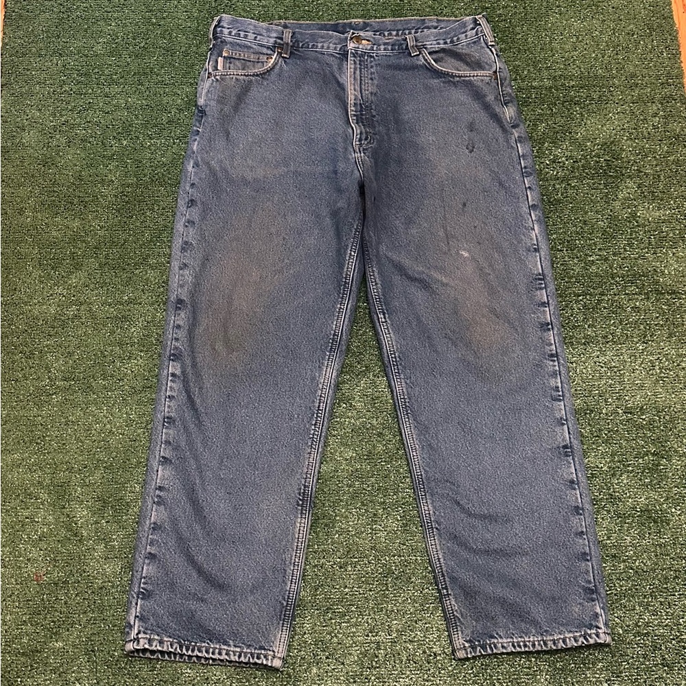 Carhartt Jeans Mens 40x32 Relaxed Flannel Lined Dark Wash Work Denim B172